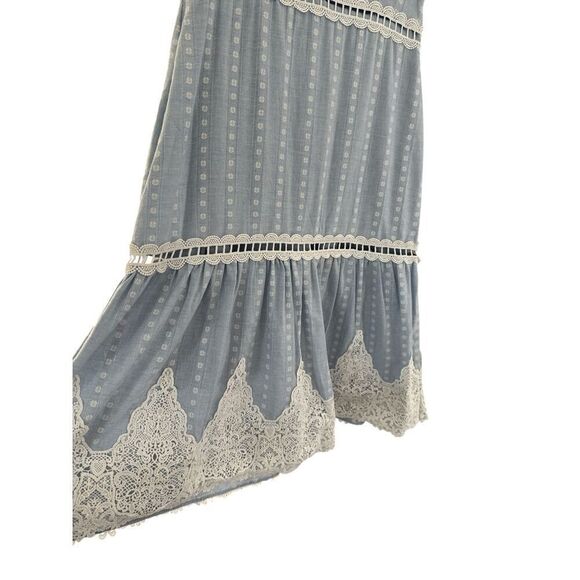 Jax Black Label Women's Blue White Ruffle Neck Sleeveless A-Line Dress Size 8 - Picture 2 of 6